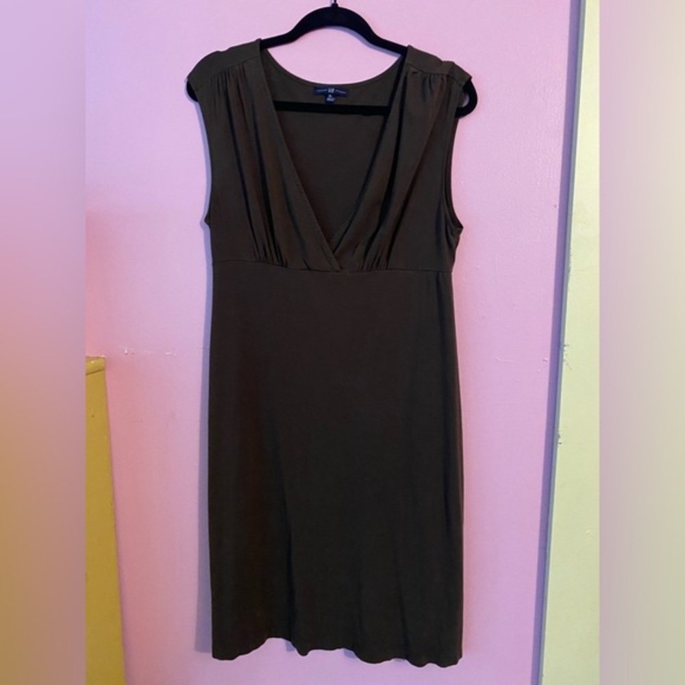 Casual V-Neck Chocolate Brown Sleeveless T-Shirt Dress
